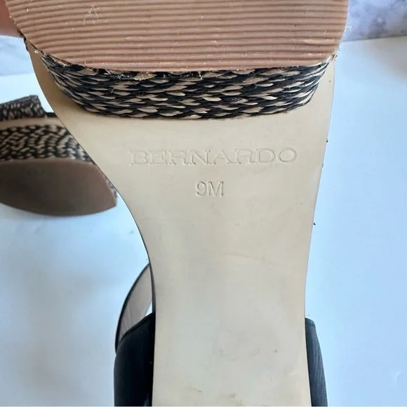 Bernardo Raffia Adjustable Platform Sandals Reagan Raffia black tan strapy heels - Picture 11 of 13
